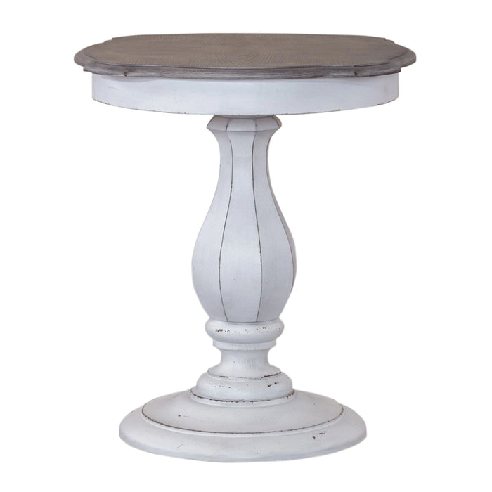 Magnolia Manor Round Accent Table in Antique White Base w/ Weathered Bark Tops image