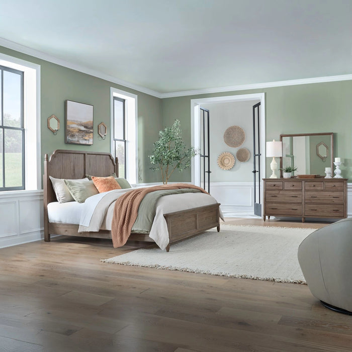 Hickory Grove Panel Bed, Dresser & Mirror image
