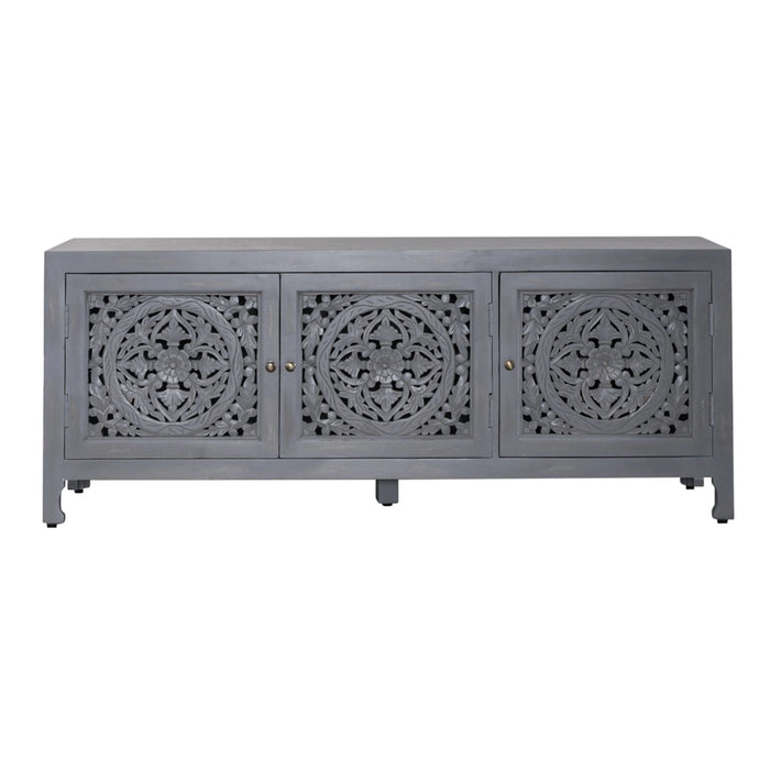 Marisol 65 Inch 3 Door Accent TV Stand in Weathered Honey and Soft Wash Gray image