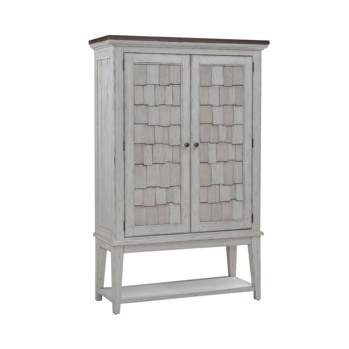 River Place Bar Cabinet in Riverstone White & Tobacco EST SHIP TIME APPX 4 WEEKS image
