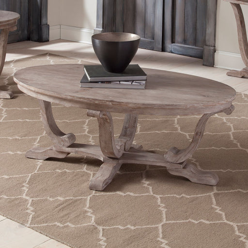 Liberty Furniture Greystone Mill Oval Cocktail Table in Stone White image