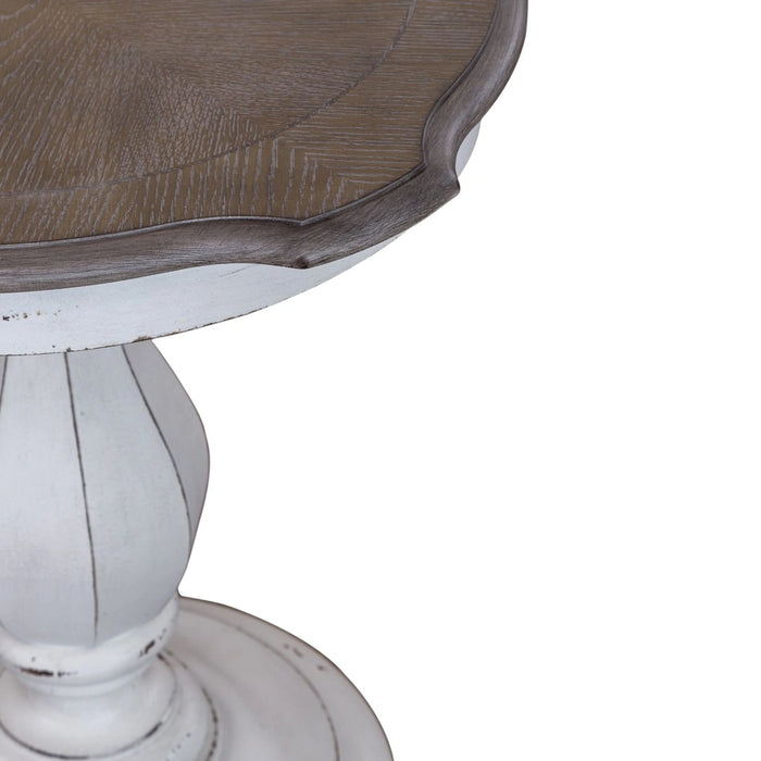 Magnolia Manor Round Accent Table in Antique White Base w/ Weathered Bark Tops image