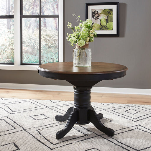 Carolina Crossing Pedestal Table Set- Black - Plourde Furniture Co (Caribou, ME)