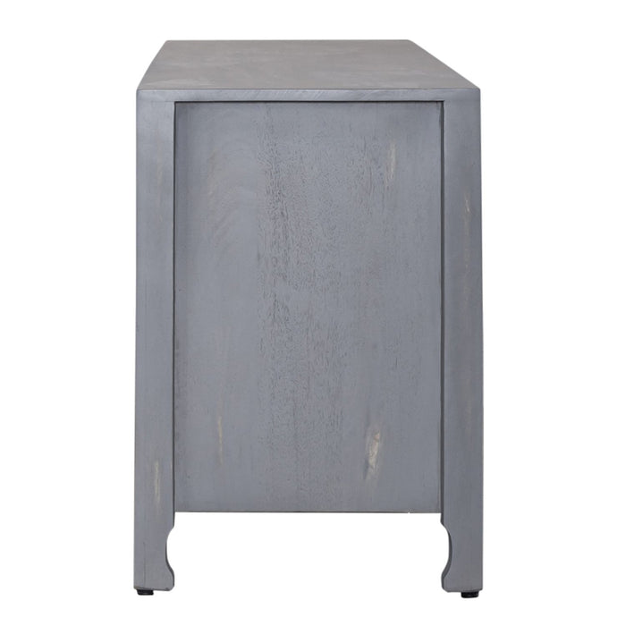 Marisol 65 Inch 3 Door Accent TV Stand in Weathered Honey and Soft Wash Gray - Plourde Furniture Co (Caribou, ME)