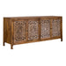Marisol 74 Inch 4 Door Accent TV Stand in Weathered Honey and Soft Wash Gray - Plourde Furniture Co (Caribou, ME)