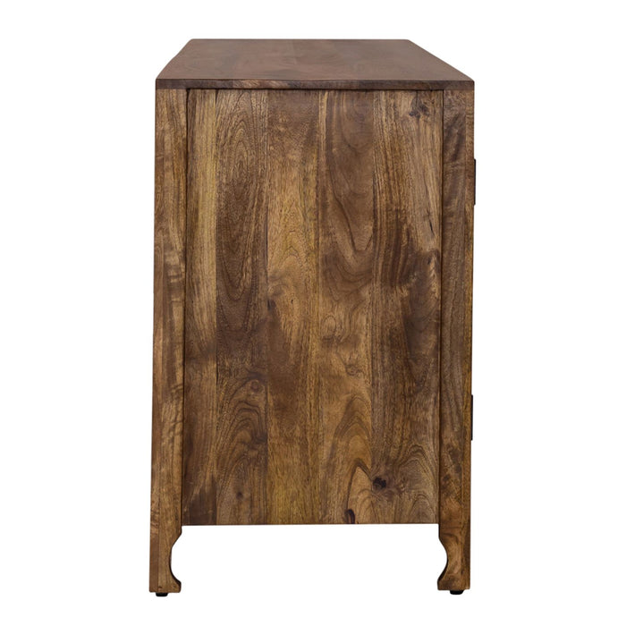 Marisol 74 Inch 4 Door Accent TV Stand in Weathered Honey and Soft Wash Gray - Plourde Furniture Co (Caribou, ME)