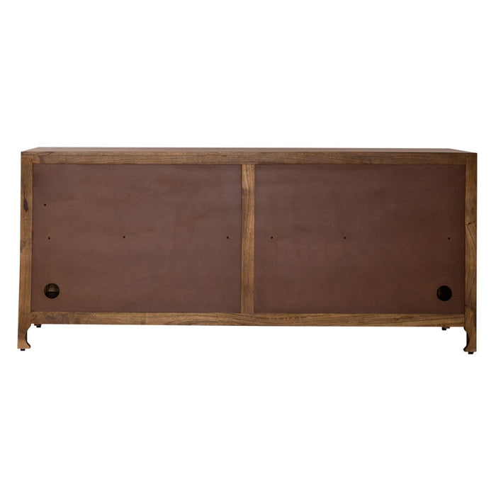 Marisol 74 Inch 4 Door Accent TV Stand in Weathered Honey and Soft Wash Gray - Plourde Furniture Co (Caribou, ME)