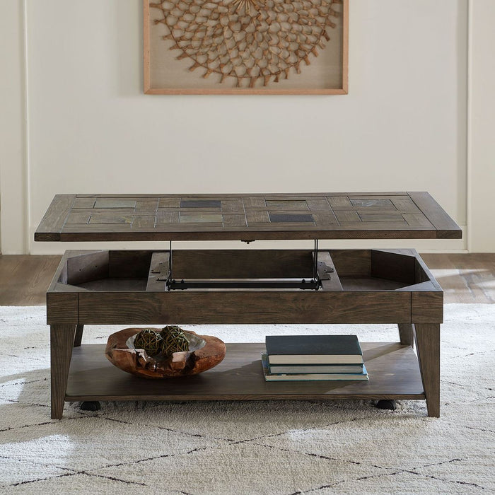 Liberty Furniture Arrowcreek Lift Top Cocktail Table in Weathered Stone