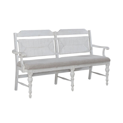 River Place Panel Back Bench in Riverstone White & Tobacco - Plourde Furniture Co (Caribou, ME)