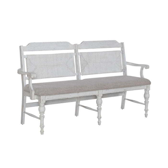 River Place Panel Back Bench in Riverstone White & Tobacco - Plourde Furniture Co (Caribou, ME)