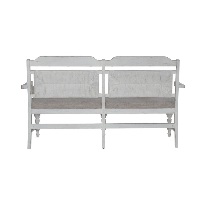 River Place Panel Back Bench in Riverstone White & Tobacco - Plourde Furniture Co (Caribou, ME)