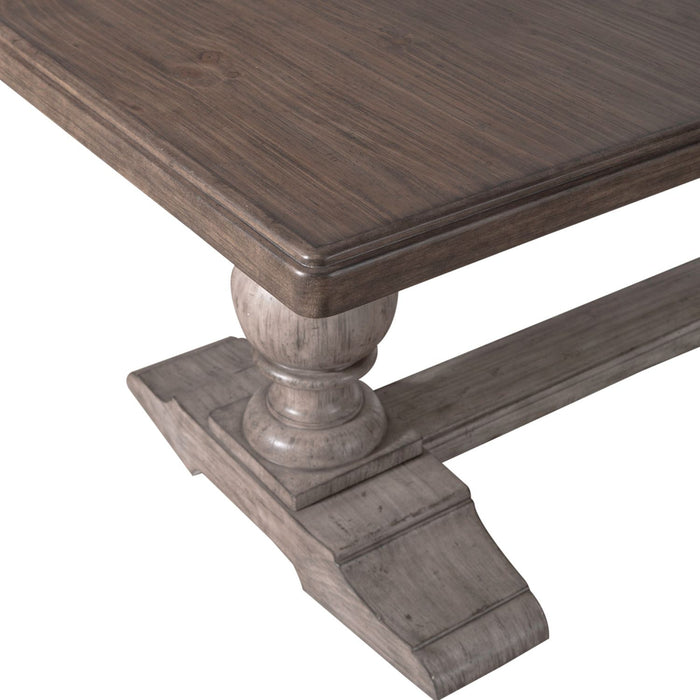 Liberty Furniture River Place Trestle Table in Riverstone Gray & Tobacco