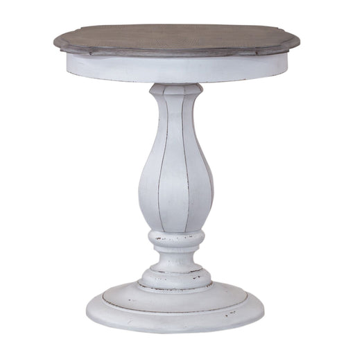 Magnolia Manor Round Accent Table in Antique White Base w/ Weathered Bark Tops - Plourde Furniture Co (Caribou, ME)
