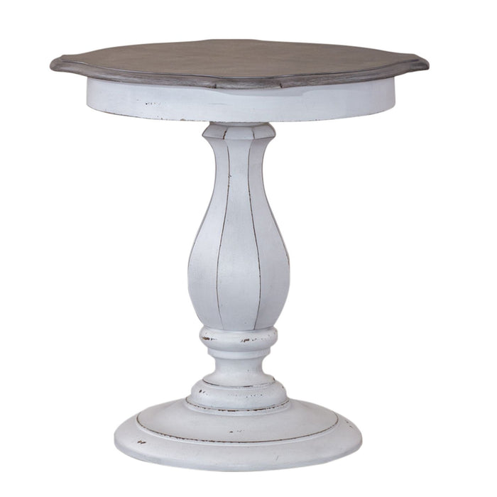 Magnolia Manor Round Accent Table in Antique White Base w/ Weathered Bark Tops - Plourde Furniture Co (Caribou, ME)