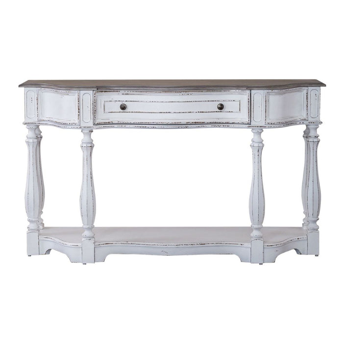 Liberty Furniture Magnolia Manor 56 Inch Hall Console Table in Antique White Base w/ Weathered Bark Tops image