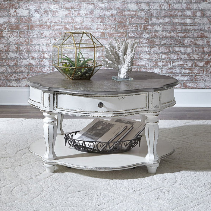 Liberty Magnolia Manor Round Cocktail Table in Antique White