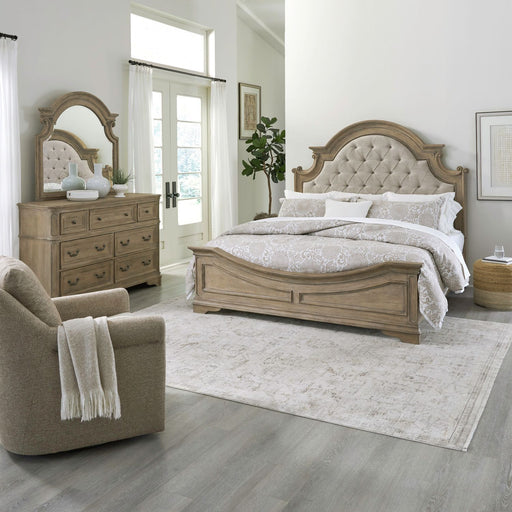 Magnolia Manor King California Uph Bed, Dresser & Mirror image