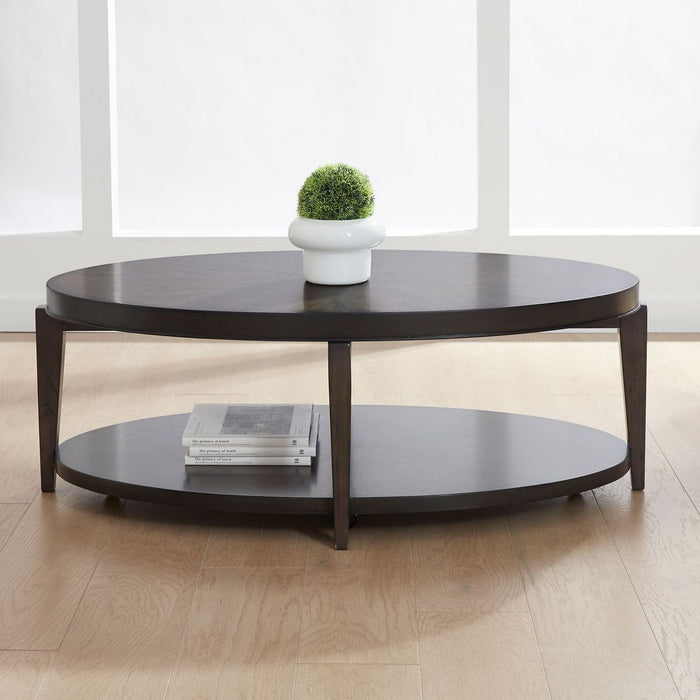 Liberty Furniture Penton Oval Cocktail Table in Espresso Stone