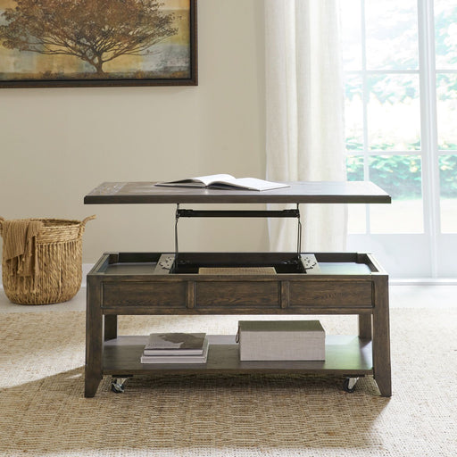 Paradise Valley Lift Top Cocktail Table in Saddle Brown - Plourde Furniture Co (Caribou, ME)