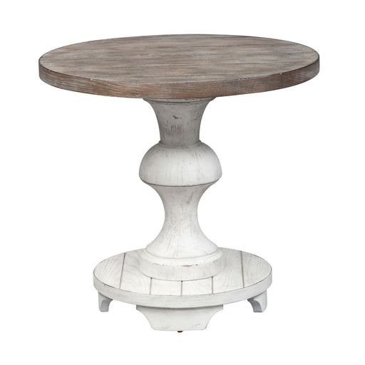 Sedona Round End Table in Heavy Distressed White - Plourde Furniture Co (Caribou, ME)