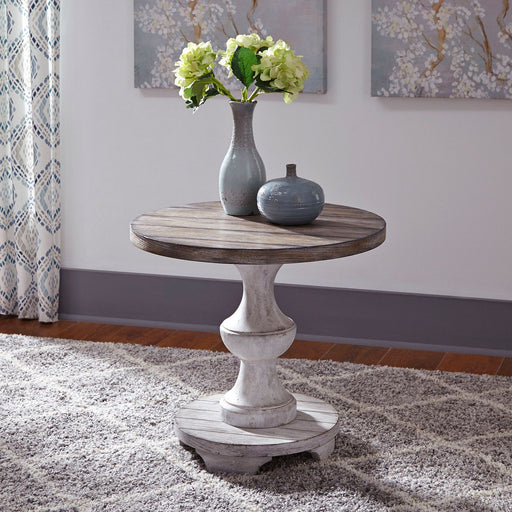 Liberty Sedona Round End Table in Heavy Distressed White image