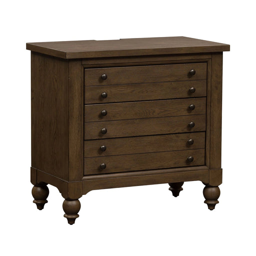 Americana Farmhouse 6 Drawer Bedside Chest in Dusty Taupe and Black image