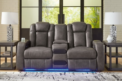 Fyne-Dyme Power Reclining Loveseat with Console - Plourde Furniture Co (Caribou, ME)