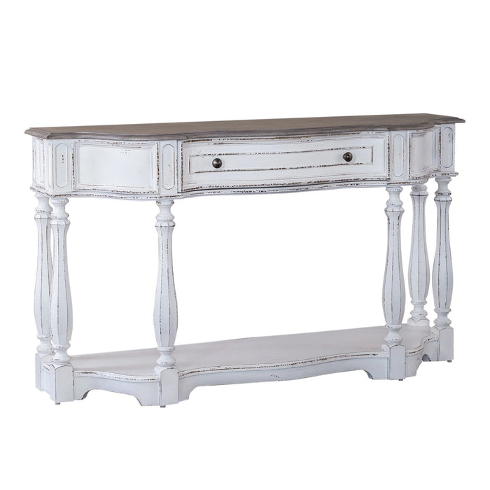 Magnolia Manor 56 Inch Hall Console Table in Antique White Base w/ Weathered Bark Tops image