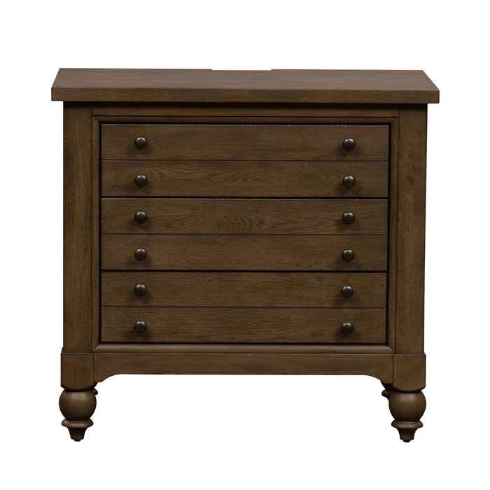 Americana Farmhouse 6 Drawer Bedside Chest in Dusty Taupe and Black image