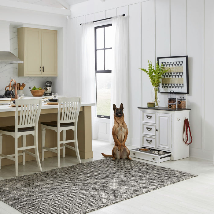 Allyson Park Pet Feeder in Wirebrushed White with Charcoal Top EST SHIP TIME APPX 4 WEEKS image