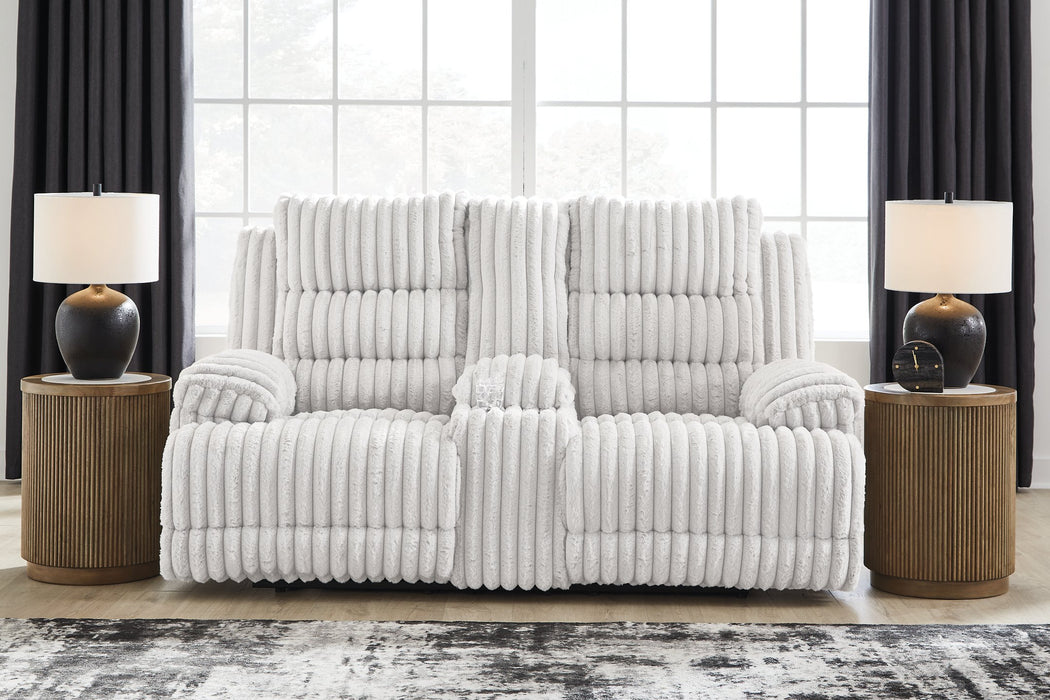 Rhines Falls Power Reclining Loveseat with Console - Plourde Furniture Co (Caribou, ME)