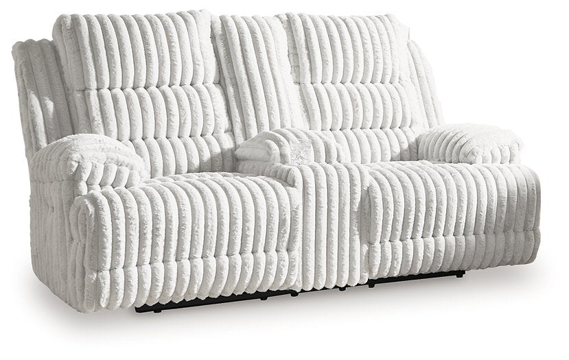Rhines Falls Power Reclining Loveseat with Console - Plourde Furniture Co (Caribou, ME)