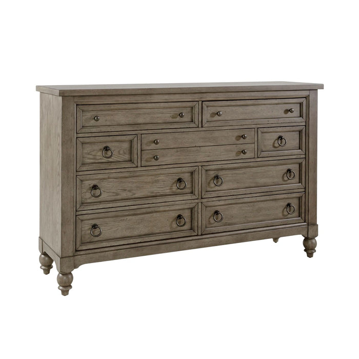 Americana Farmhouse 9 Drawer Dresser in Dusty Taupe and Black image