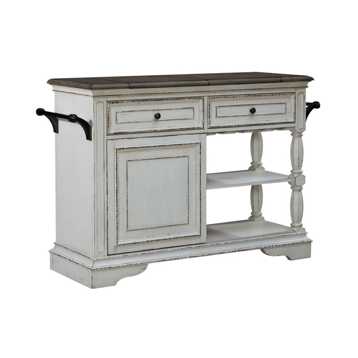 Magnolia Manor Bar Cart in Antique White & Weathered Bark EST SHIP TIME APPX 4 WEEKS image