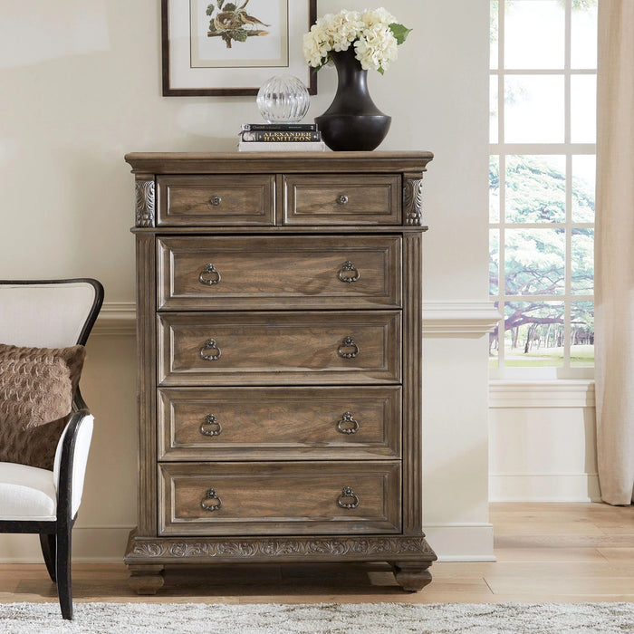 Carlisle Court 5 Drawer Chest in Chestnut with Dusty Wax image