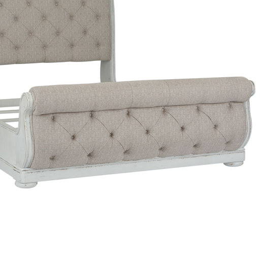 Abbey Park Upholstered Queen Sleigh Bed in Antique White - Plourde Furniture Co (Caribou, ME)