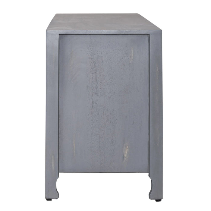 Marisol 65 Inch 3 Door Accent TV Stand in Weathered Honey and Soft Wash Gray image