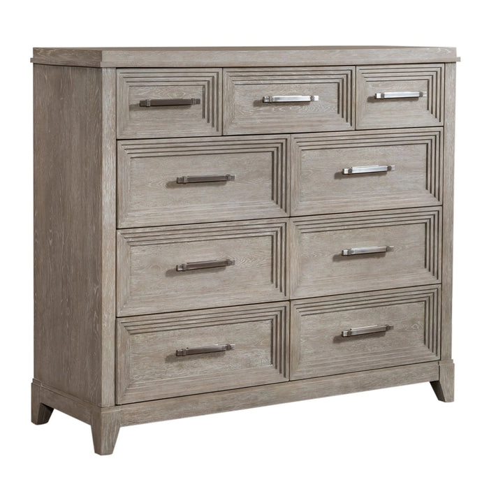 Belmar 9 Drawer Bureau Dresser in Washed Taupe and Silver Champagne image