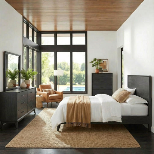 Century Modern Queen Platform Bed, Dresser & Mirror, Chest image