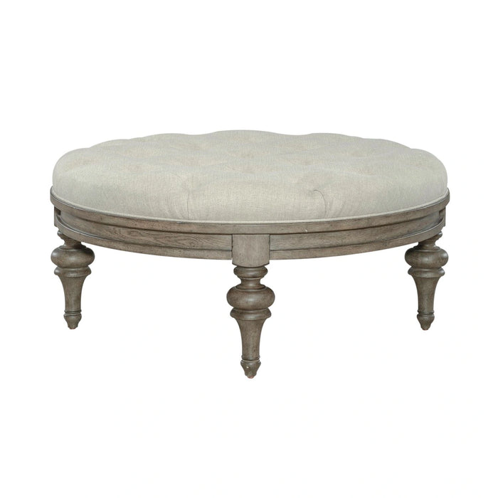 Americana Farmhouse Round Cocktail Ottoman in Dusty Taupe image