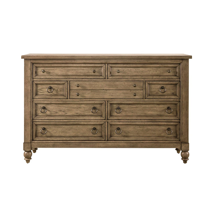 Americana Farmhouse 9 Drawer Dresser in Dusty Taupe and Black image