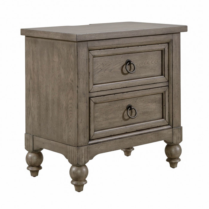 Americana Farmhouse 2 Drawer Nightstand in Dusty Taupe and Black - Plourde Furniture Co (Caribou, ME)