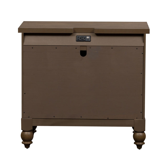 Americana Farmhouse 6 Drawer Bedside Chest in Dusty Taupe and Black - Plourde Furniture Co (Caribou, ME)