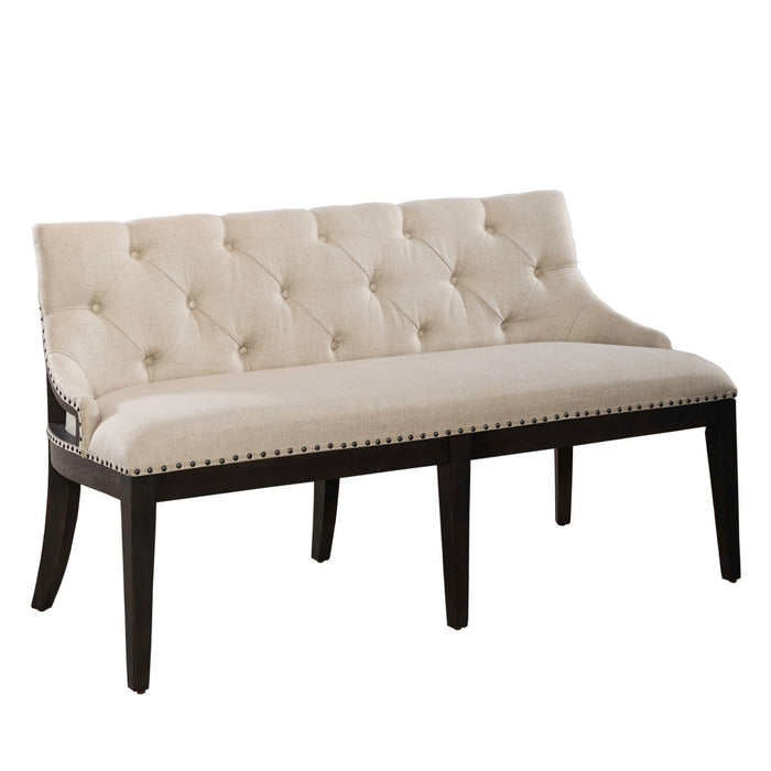 Americana Farmhouse Uph Shelter Dining Bench in Dusty Taupe & Black - Plourde Furniture Co (Caribou, ME)