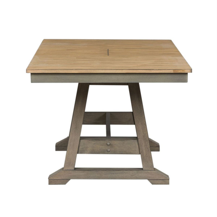 Liberty Furniture Lindsey Farm Trestle Dining Table in Gray and Sandstone