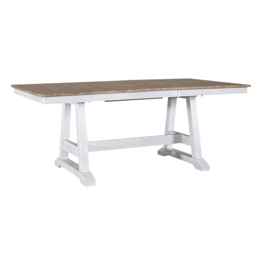 Lindsey Farm Trestle Dining Table in Weathered White & Sandstone - Plourde Furniture Co (Caribou, ME)