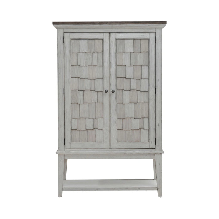 River Place Bar Cabinet in Riverstone White & Tobacco EST SHIP TIME APPX 4 WEEKS image