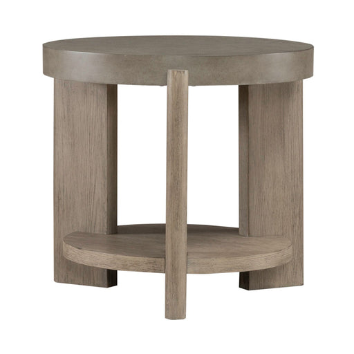 Affinity Round End Table in Dusty Taupe with Concrete Top - Plourde Furniture Co (Caribou, ME)