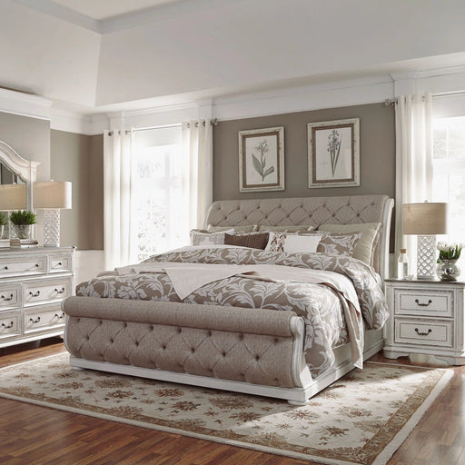 Magnolia Manor King Uph Sleigh Bed, Dresser & Mirror, Night Stand image