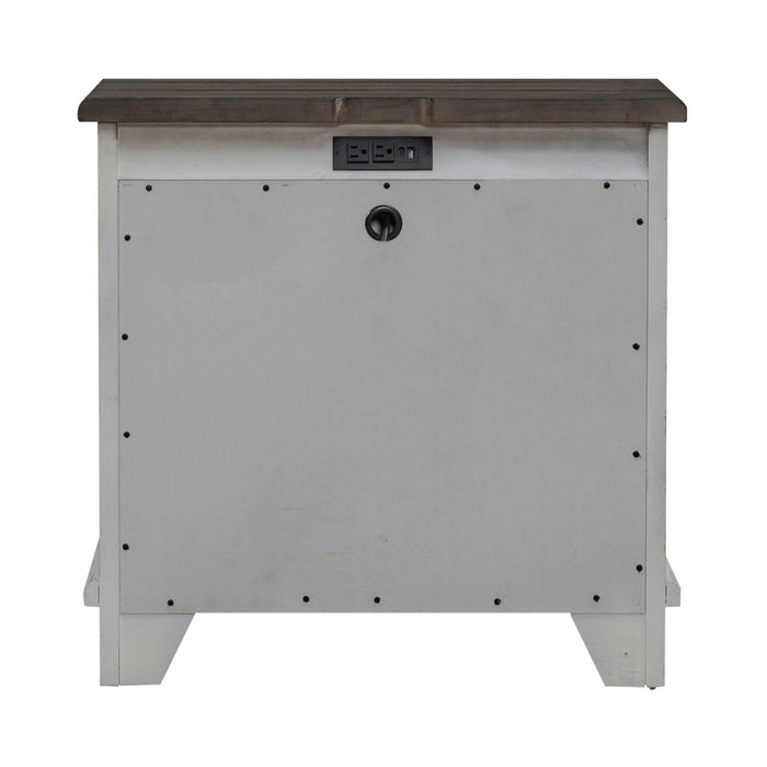 River Place 3 Drawer Nightstand with Charging Station in Riverstone White and Tobacco image